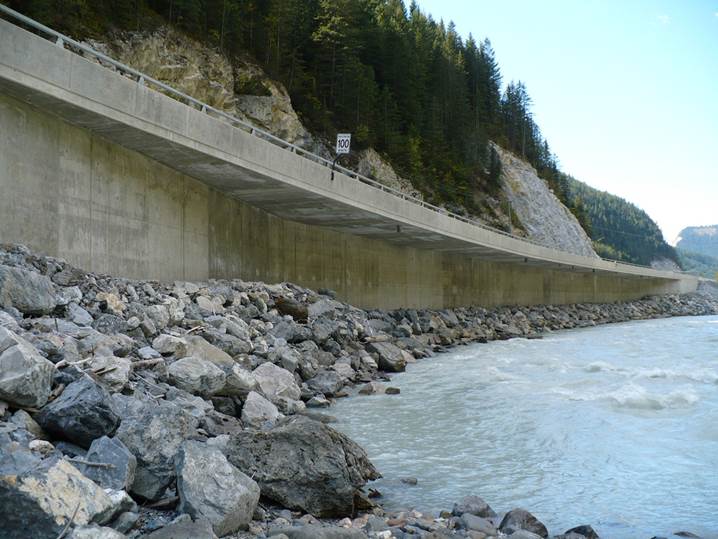 cantilever structure, built out over a bend in the Kicking Horse River